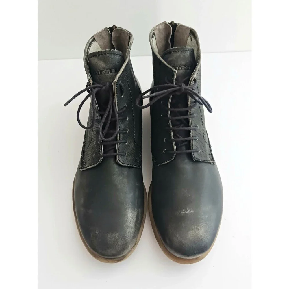 DIESEL Boa Vista Chron Zip Ankle Boot Gray Distressed Leather 41 US 8.5